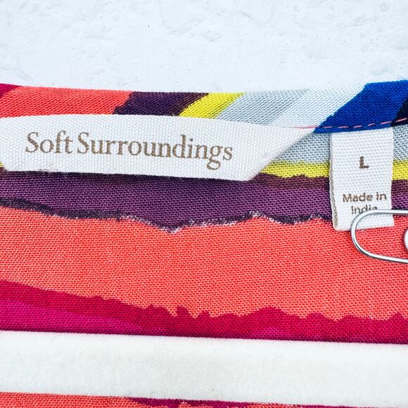 Soft Surroundings Womens Short Sleeve T Shirt Blouse Size L Sequins Stripe Multi - Picture 2 of 6